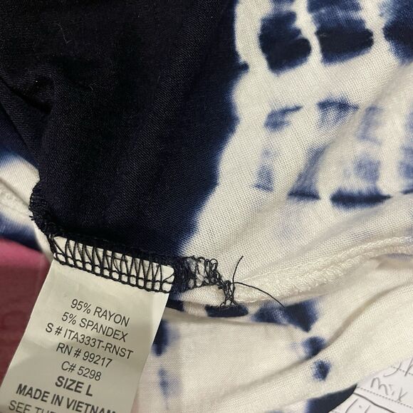 Y2k boho Moa Moa Navy Blue & White half sleeve blouse Size Large - Picture 5 of 5